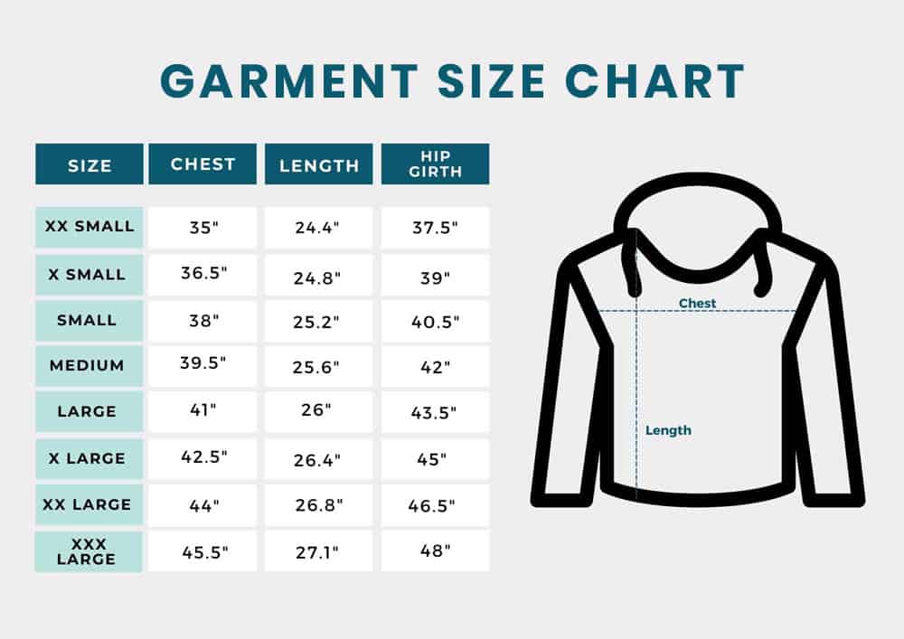 Garment hoodie size chart